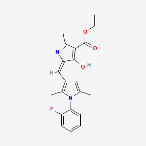 molecular formula C21H21FN2O3 B11609868 ethyl (5E)-5-{[1-(2-fluorophenyl)-2,5-dimethyl-1H-pyrrol-3-yl]methylidene}-2-methyl-4-oxo-4,5-dihydro-1H-pyrrole-3-carboxylate 