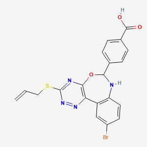 4-[10-Bromo-3-(prop-2-en-1-ylsulfanyl)-6,7-dihydro[1,2,4]triazino[5,6-d][3,1]benzoxazepin-6-yl]benzoic acid