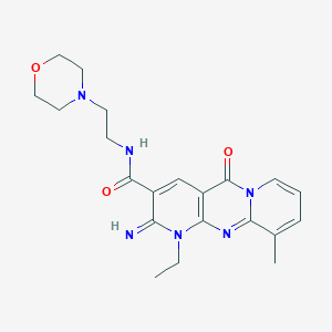 molecular formula C21H26N6O3 B11609976 7-ethyl-6-imino-11-methyl-N-(2-morpholin-4-ylethyl)-2-oxo-1,7,9-triazatricyclo[8.4.0.03,8]tetradeca-3(8),4,9,11,13-pentaene-5-carboxamide CAS No. 618077-84-2