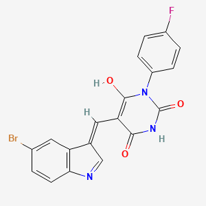 (5E)-5-[(5-bromo-1H-indol-3-yl)methylidene]-1-(4-fluorophenyl)pyrimidine-2,4,6(1H,3H,5H)-trione