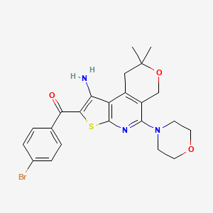 molecular formula C23H24BrN3O3S B11610004 (1-Amino-8,8-dimethyl-5-morpholino-8,9-dihydro-6H-pyrano[4,3-D]thieno[2,3-B]pyridin-2-YL)(4-bromophenyl)methanone 