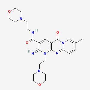 molecular formula C25H33N7O4 B11610039 6-imino-13-methyl-N,7-bis[2-(morpholin-4-yl)ethyl]-2-oxo-1,7,9-triazatricyclo[8.4.0.0^{3,8}]tetradeca-3(8),4,9,11,13-pentaene-5-carboxamide 