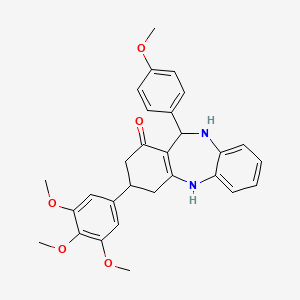 molecular formula C29H30N2O5 B11610044 11-(4-methoxyphenyl)-3-(3,4,5-trimethoxyphenyl)-2,3,4,5,10,11-hexahydro-1H-dibenzo[b,e][1,4]diazepin-1-one 