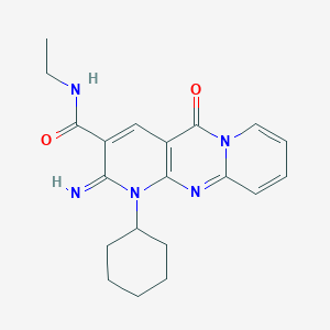 molecular formula C20H23N5O2 B11610062 7-cyclohexyl-N-ethyl-6-imino-2-oxo-1,7,9-triazatricyclo[8.4.0.0^{3,8}]tetradeca-3(8),4,9,11,13-pentaene-5-carboxamide 