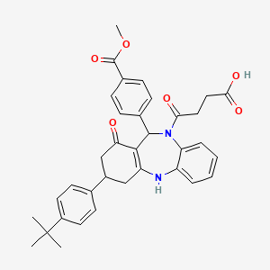 molecular formula C35H36N2O6 B11610083 4-{3-(4-tert-butylphenyl)-1-hydroxy-11-[4-(methoxycarbonyl)phenyl]-2,3,4,11-tetrahydro-10H-dibenzo[b,e][1,4]diazepin-10-yl}-4-oxobutanoic acid 