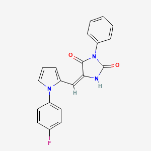 molecular formula C20H14FN3O2 B11610107 (5E)-5-{[1-(4-fluorophenyl)-1H-pyrrol-2-yl]methylidene}-3-phenylimidazolidine-2,4-dione 