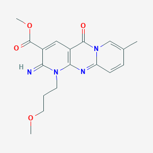 molecular formula C18H20N4O4 B11610115 Methyl 6-imino-7-(3-methoxypropyl)-13-methyl-2-oxo-1,7,9-triazatricyclo[8.4.0.0^{3,8}]tetradeca-3(8),4,9,11,13-pentaene-5-carboxylate 