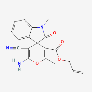 molecular formula C19H17N3O4 B11610144 Prop-2-en-1-yl 6'-amino-5'-cyano-1,2'-dimethyl-2-oxo-1,2-dihydrospiro[indole-3,4'-pyran]-3'-carboxylate 