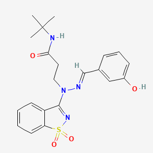 N-tert-butyl-3-[(2E)-1-(1,1-dioxido-1,2-benzothiazol-3-yl)-2-(3-hydroxybenzylidene)hydrazinyl]propanamide