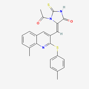 (5Z)-1-Acetyl-5-({8-methyl-2-[(4-methylphenyl)sulfanyl]quinolin-3-YL}methylidene)-2-sulfanylideneimidazolidin-4-one