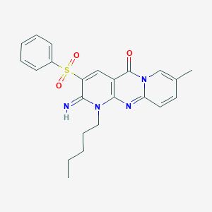 5-(benzenesulfonyl)-6-imino-13-methyl-7-pentyl-1,7,9-triazatricyclo[8.4.0.03,8]tetradeca-3(8),4,9,11,13-pentaen-2-one