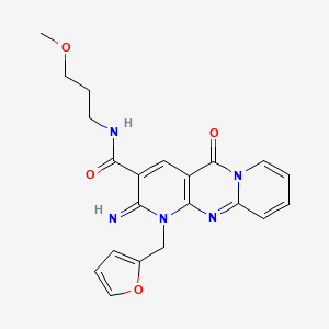 molecular formula C21H21N5O4 B11610296 7-(furan-2-ylmethyl)-6-imino-N-(3-methoxypropyl)-2-oxo-1,7,9-triazatricyclo[8.4.0.03,8]tetradeca-3(8),4,9,11,13-pentaene-5-carboxamide 