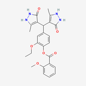 molecular formula C25H26N4O6 B11610297 4-[bis(5-hydroxy-3-methyl-1H-pyrazol-4-yl)methyl]-2-ethoxyphenyl 2-methoxybenzoate 