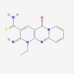 molecular formula C14H13N5OS B11610333 7-ethyl-6-imino-2-oxo-1,7,9-triazatricyclo[8.4.0.03,8]tetradeca-3(8),4,9,11,13-pentaene-5-carbothioamide 