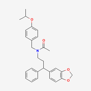 molecular formula C28H31NO4 B11610352 N-[3-(1,3-benzodioxol-5-yl)-3-phenylpropyl]-N-[4-(propan-2-yloxy)benzyl]acetamide 