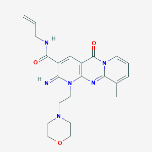 molecular formula C22H26N6O3 B11610393 6-imino-11-methyl-7-[2-(morpholin-4-yl)ethyl]-2-oxo-N-(prop-2-en-1-yl)-1,7,9-triazatricyclo[8.4.0.0^{3,8}]tetradeca-3(8),4,9,11,13-pentaene-5-carboxamide 