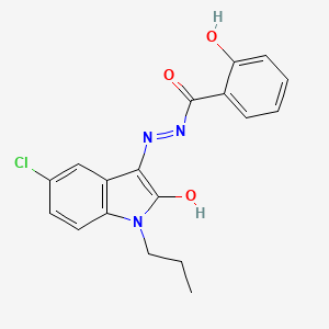 molecular formula C18H16ClN3O3 B11610419 N-[(5-chloro-2-oxo-1-propylbenzo[d]azolin-3-ylidene)azamethyl](2-hydroxyphenyl)carboxamide 