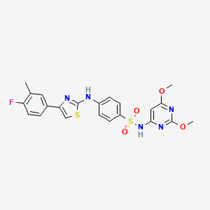 molecular formula C22H20FN5O4S2 B11610470 N-(2,6-dimethoxypyrimidin-4-yl)-4-{[4-(4-fluoro-3-methylphenyl)-1,3-thiazol-2-yl]amino}benzenesulfonamide 