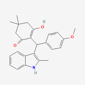 molecular formula C25H27NO3 B11610488 3-hydroxy-2-[(4-methoxyphenyl)(2-methyl-1H-indol-3-yl)methyl]-5,5-dimethylcyclohex-2-en-1-one 