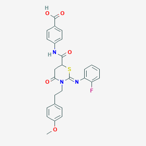 molecular formula C27H24FN3O5S B11610516 4-[({(2Z)-2-[(2-fluorophenyl)imino]-3-[2-(4-methoxyphenyl)ethyl]-4-oxo-1,3-thiazinan-6-yl}carbonyl)amino]benzoic acid 