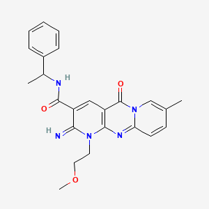 6-imino-7-(2-methoxyethyl)-13-methyl-2-oxo-N-(1-phenylethyl)-1,7,9-triazatricyclo[8.4.0.03,8]tetradeca-3(8),4,9,11,13-pentaene-5-carboxamide