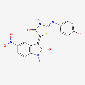 molecular formula C19H13FN4O4S B11610532 (3Z)-3-{(2Z)-2-[(4-fluorophenyl)imino]-4-oxo-1,3-thiazolidin-5-ylidene}-1,7-dimethyl-5-nitro-1,3-dihydro-2H-indol-2-one 