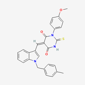 molecular formula C28H23N3O3S B11610545 (5E)-1-(4-methoxyphenyl)-5-{[1-(4-methylbenzyl)-1H-indol-3-yl]methylidene}-2-thioxodihydropyrimidine-4,6(1H,5H)-dione 