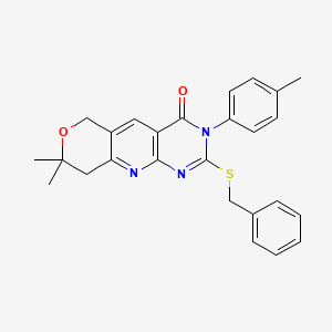 5-benzylsulfanyl-13,13-dimethyl-6-(4-methylphenyl)-12-oxa-2,4,6-triazatricyclo[8.4.0.03,8]tetradeca-1,3(8),4,9-tetraen-7-one