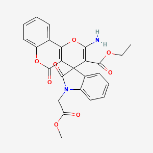 molecular formula C25H20N2O8 B11610596 ethyl 2'-amino-1-(2-methoxy-2-oxoethyl)-2,5'-dioxo-1,2-dihydro-5'H-spiro[indole-3,4'-pyrano[3,2-c]chromene]-3'-carboxylate 