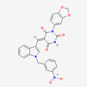 molecular formula C27H18N4O7 B11610628 (5E)-1-(1,3-benzodioxol-5-yl)-5-{[1-(3-nitrobenzyl)-1H-indol-3-yl]methylidene}pyrimidine-2,4,6(1H,3H,5H)-trione 