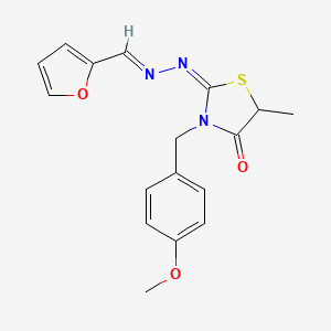 molecular formula C17H17N3O3S B11610666 2-{[1-Furan-2-yl-meth-(E)-ylidene]-hydrazono}-3-(4-methoxy-benzyl)-5-methyl-thiazolidin-4-one 