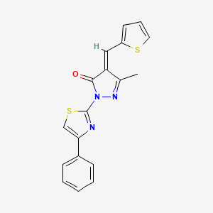 (4E)-5-methyl-2-(4-phenyl-1,3-thiazol-2-yl)-4-(thiophen-2-ylmethylidene)-2,4-dihydro-3H-pyrazol-3-one