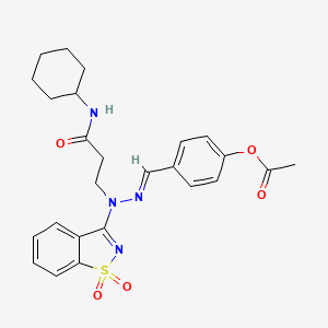 4-[(E)-{2-[3-(cyclohexylamino)-3-oxopropyl]-2-(1,1-dioxido-1,2-benzothiazol-3-yl)hydrazinylidene}methyl]phenyl acetate