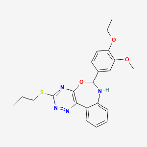 molecular formula C22H24N4O3S B11610725 6-(4-Ethoxy-3-methoxyphenyl)-3-(propylsulfanyl)-6,7-dihydro[1,2,4]triazino[5,6-d][3,1]benzoxazepine 