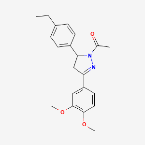 molecular formula C21H24N2O3 B11610797 1-(3-(3,4-dimethoxyphenyl)-5-(4-ethylphenyl)-4,5-dihydro-1H-pyrazol-1-yl)ethanone 