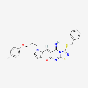 (6Z)-3-(benzylsulfanyl)-5-imino-6-({1-[3-(4-methylphenoxy)propyl]-1H-pyrrol-2-yl}methylidene)-5,6-dihydro-7H-[1,2,4]thiadiazolo[4,5-a]pyrimidin-7-one