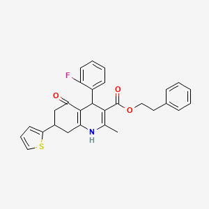 2-Phenylethyl 4-(2-fluorophenyl)-2-methyl-5-oxo-7-(thiophen-2-yl)-1,4,5,6,7,8-hexahydroquinoline-3-carboxylate