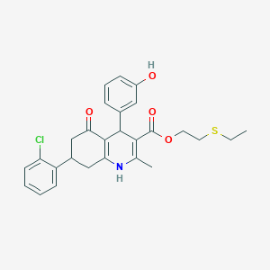 2-(Ethylsulfanyl)ethyl 7-(2-chlorophenyl)-4-(3-hydroxyphenyl)-2-methyl-5-oxo-1,4,5,6,7,8-hexahydroquinoline-3-carboxylate