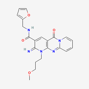 N-(furan-2-ylmethyl)-6-imino-7-(3-methoxypropyl)-2-oxo-1,7,9-triazatricyclo[8.4.0.03,8]tetradeca-3(8),4,9,11,13-pentaene-5-carboxamide