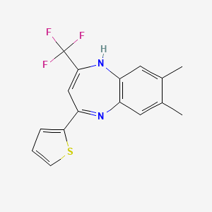 molecular formula C16H13F3N2S B11610978 7,8-dimethyl-4-(thiophen-2-yl)-2-(trifluoromethyl)-1H-1,5-benzodiazepine 