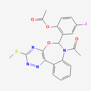 2-[7-Acetyl-3-(methylsulfanyl)-6,7-dihydro[1,2,4]triazino[5,6-d][3,1]benzoxazepin-6-yl]-4-iodophenyl acetate