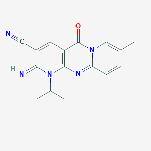 molecular formula C17H17N5O B11611011 7-butan-2-yl-6-imino-13-methyl-2-oxo-1,7,9-triazatricyclo[8.4.0.03,8]tetradeca-3(8),4,9,11,13-pentaene-5-carbonitrile 