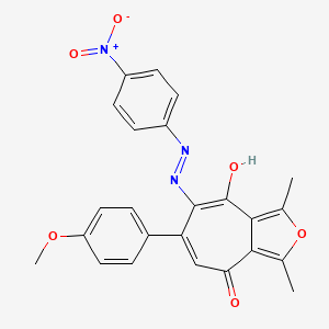 molecular formula C24H19N3O6 B11611026 8-hydroxy-6-(4-methoxyphenyl)-1,3-dimethyl-7-[(E)-(4-nitrophenyl)diazenyl]-4H-cyclohepta[c]furan-4-one 