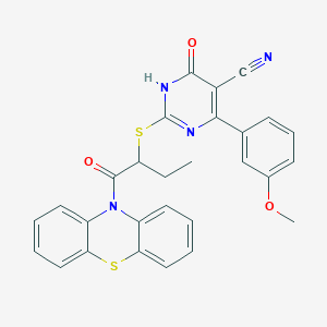 molecular formula C28H22N4O3S2 B11611047 4-(3-methoxyphenyl)-6-oxo-2-{[1-oxo-1-(10H-phenothiazin-10-yl)butan-2-yl]sulfanyl}-1,6-dihydropyrimidine-5-carbonitrile 