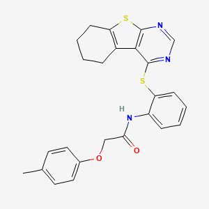 molecular formula C25H23N3O2S2 B11611094 2-(4-methylphenoxy)-N-[2-(5,6,7,8-tetrahydro[1]benzothieno[2,3-d]pyrimidin-4-ylsulfanyl)phenyl]acetamide 