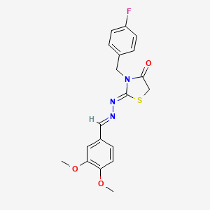 molecular formula C19H18FN3O3S B11611103 (2Z)-2-[(2E)-(3,4-dimethoxybenzylidene)hydrazinylidene]-3-(4-fluorobenzyl)-1,3-thiazolidin-4-one 