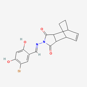 molecular formula C17H15BrN2O4 B11611127 2-{[(E)-(5-bromo-2,4-dihydroxyphenyl)methylidene]amino}-3a,4,7,7a-tetrahydro-1H-4,7-ethanoisoindole-1,3(2H)-dione 