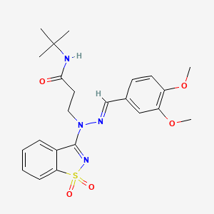 molecular formula C23H28N4O5S B11611158 N-tert-butyl-3-[(2E)-2-(3,4-dimethoxybenzylidene)-1-(1,1-dioxido-1,2-benzothiazol-3-yl)hydrazinyl]propanamide 