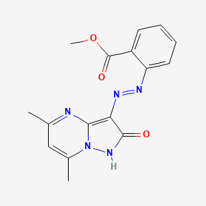 molecular formula C16H15N5O3 B11611168 methyl 2-[(E)-(2-hydroxy-5,7-dimethylpyrazolo[1,5-a]pyrimidin-3-yl)diazenyl]benzoate 