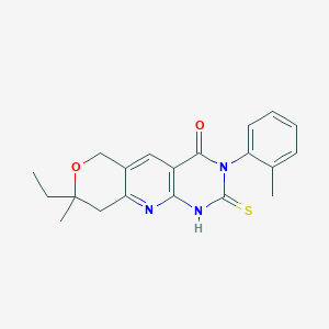 molecular formula C20H21N3O2S B11611172 7-Ethyl-2-mercapto-7-methyl-3-o-tolyl-3,5,7,8-tetrahydro-6-oxa-1,3,9-triaza-anthracen-4-one 